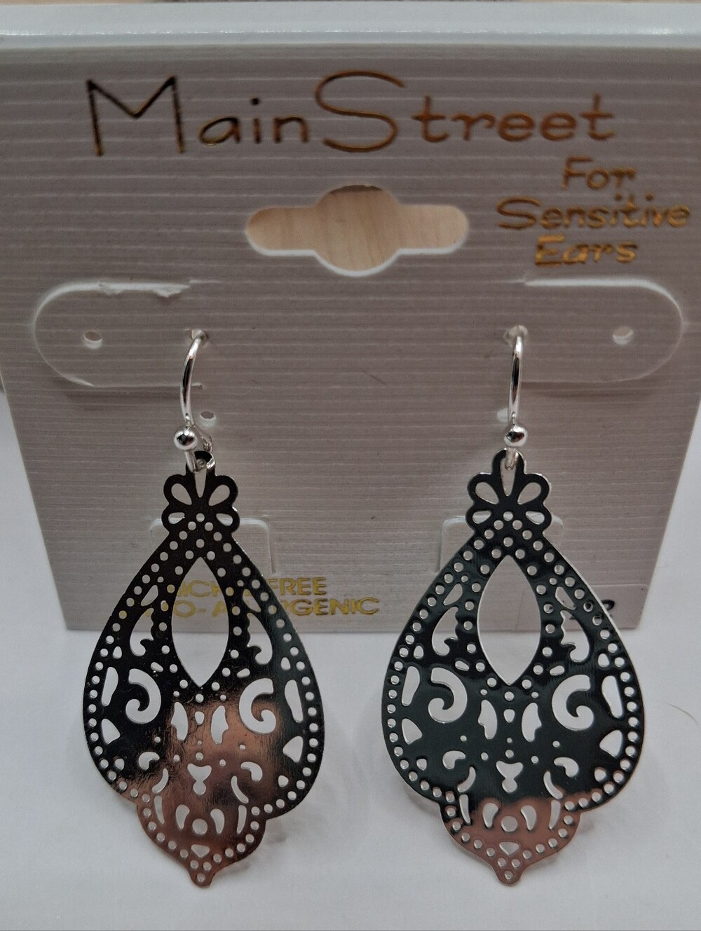 MainStreet Silver Tone Filigree Teardrop Dangle Hook Earrings Nickel-Free